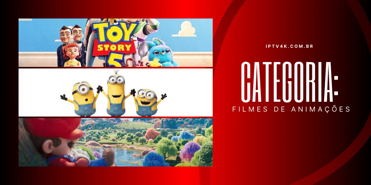 Categoria filmes de animações com personagens animados em destaque